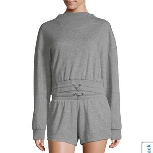 Gray mock neck activewear yoga sweatshirt cropped